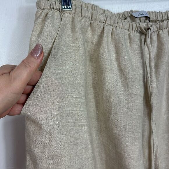 John P Linen Wide Leg High Rise Pants In Light Beige Size XL - Picture 3 of 9
